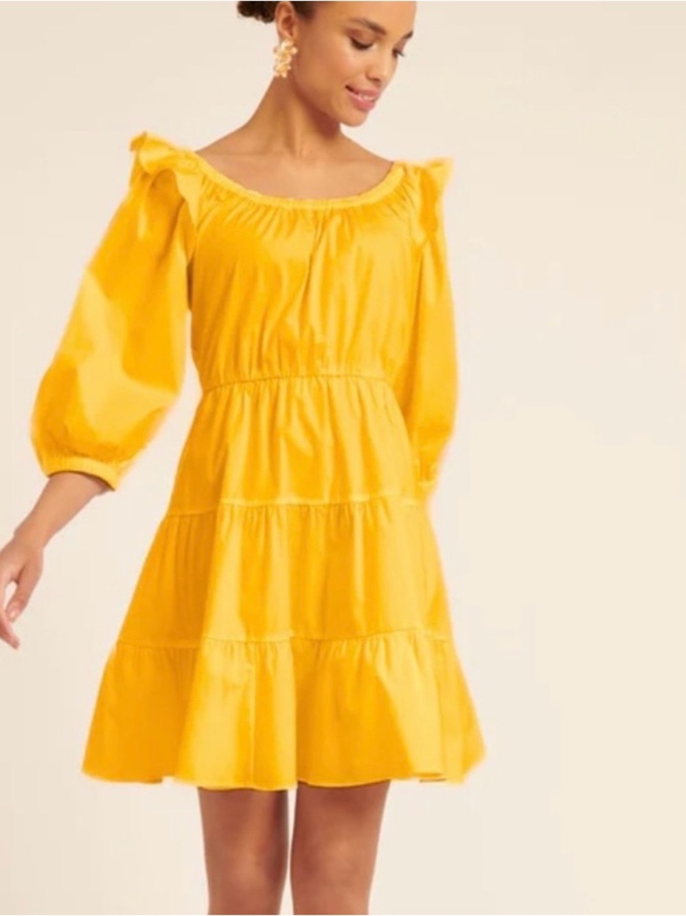Rachel Parcell Women Yellow Dress NWT Sz 6 Balloon Sleeve Raffle